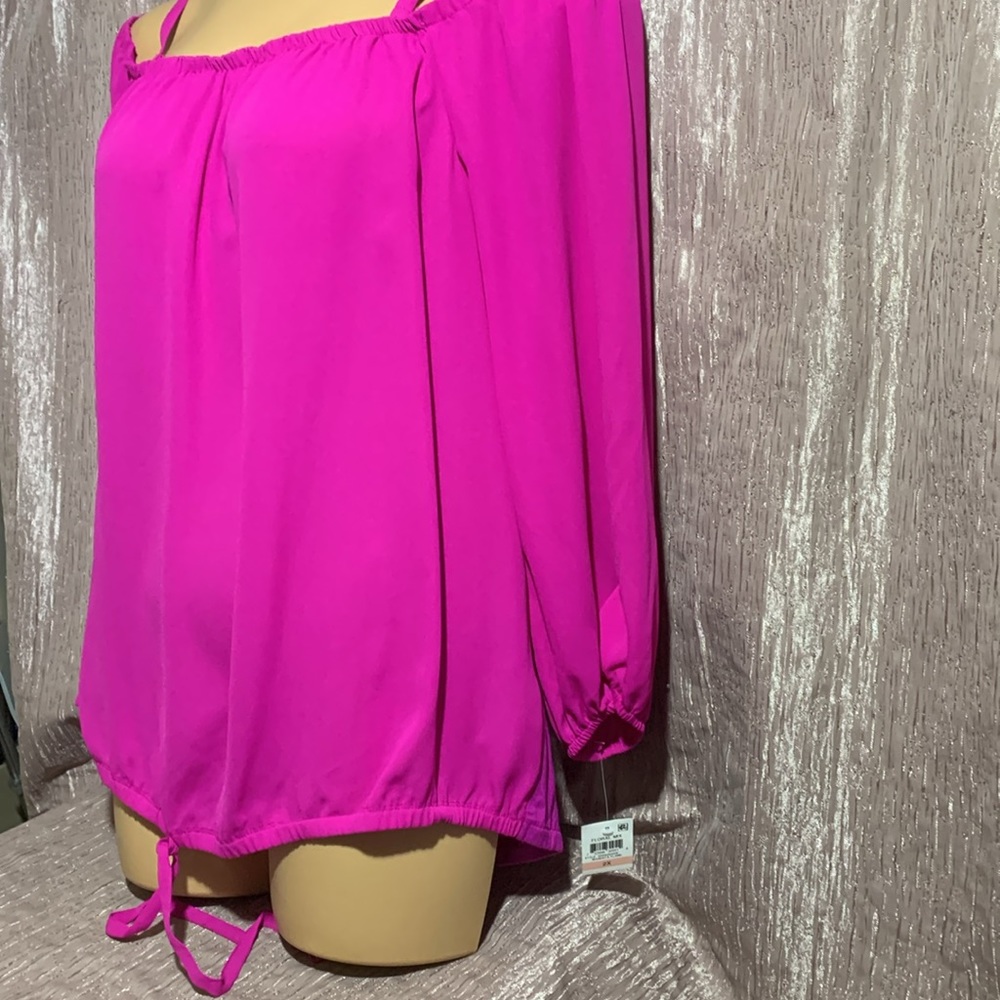 INC International Concepts Top Blouse 2X NWT Pink/Purple/Magenta Flame Stretchy - Picture 10 of 16